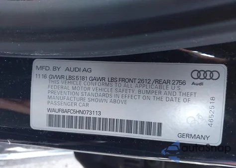 2017 Audi A6 2.0T Premium z USA, uszkodzony, nr VIN WAUF8AFC5HN073113